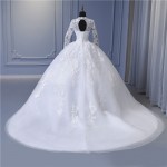 Elegant V-Neck Wedding Dresses Long Sleeve Tulle Lace Applique Bridal Gown Train