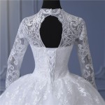 Elegant V-Neck Wedding Dresses Long Sleeve Tulle Lace Applique Bridal Gown Train